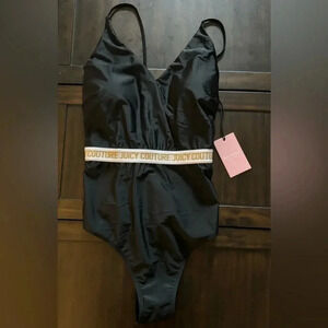 Black Juicy Couture One Piece swimsuit with gold detail